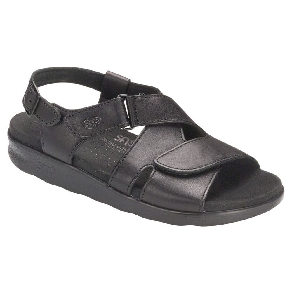 SAS Women’s Huggy Cross Strap Sandal size 9.5 W Black Genuine Leather Comfort